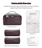 BOYATU Travel Makeup Bags Organizer for Women: 3 Pcs Set Cosmetic Bag - Large Make up Bag with Compartments - Flat Open Waterproof Leather Toiletry Bags for Skincare, Brushes & Travel Essentials - Red - color: 10-Red