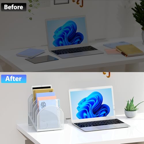 gianotter Desktop File Organizer, Desk Organizer with 5 Compartments, Paper Organizer for Desk, Workspace Organizers for Office Supplies (White, Inclined Style) - color: White, size: Inclined Style