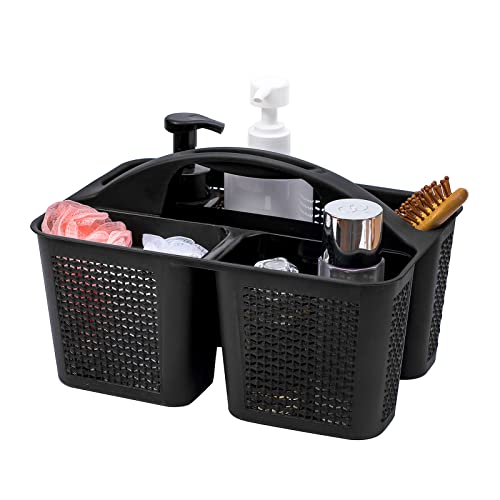 UUJOLY Plastic Portable Shower Caddy Basket Bucket, Cleaning Shower Basket with Handle Compartments Storage Basket Organizer for Bathroom Kitchen College Dorm Sink, Black - color: Black
