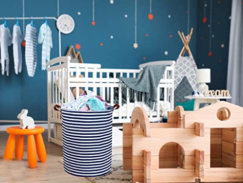 ESSME 2pack Kids Laundry Hamper,Boys laundry basket,Collapsible Bule storage basket with Waterproof PE Coating,Canvas Fabric Nursery Hamper for Kids Room Decor,Toy storage,Gift,Baby Clothing.(2pack Navy Blue stripes) - color: 2pack Navy Blue stripes