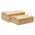 Handmade Water Hyacinth Woven Storage Basket with Lid, Multi - Functional Wicker Organizing Baskets (Set of 2) - size: Large and Small (Set)