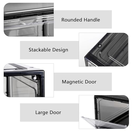 Clear Shoe Box Plastic Stackable Upgraded 6 Pack Shoe Storage Box Organizer with Clear Large Magnetic Door for Display Sneakers Easy Assembly, White - color: White clear, size: L-6-pcs-Large magnetic door