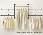 Industrial Pipe Clothing Rack Wall Garment Rack with Pipe Clothes Rails, Heavy Duty Clothes Hanging Rods Space-Saving Closet Organizer (Wall Clothing Rack-3 Hanging Rods) - style: wall clothing rack-3 hanging rods