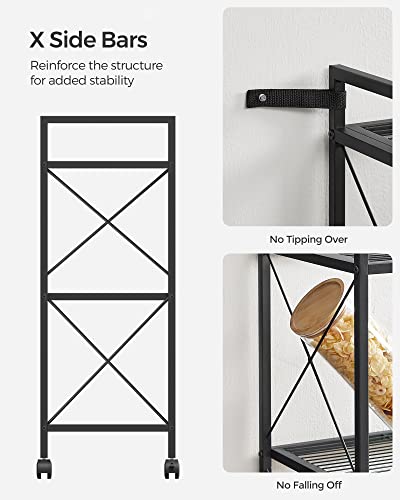 SONGMICS 3-Tier Metal Storage Rack with Wheels, Mesh Shelving Unit with X Side Frames, 31.5-Inch Width, for Entryway, Kitchen, Living Room, Bathroom, Industrial Style, Black UBSC183B01 - color: Black, size: 31.5"W