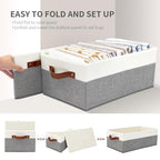 6 Pack Closet Storage Bins, Storage Baskets for Shelves, Linen Closet Organizers and Storage with Leather Handles for Clothes,Towels, Sheets, Jeans, Toys, Books (Grey and White) - style: 6 Pack Grey & White