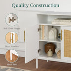 Best Choice Products Rattan Sideboard Buffet Cabinet, Entryway Table, Accent Storage Cabinet, Console Table for Hallway, Living Room, Dining Room - White - color: Arched Rattan, White