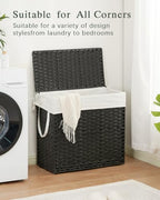 SETVSON Laundry Hamper with Lid Laundry Basket 132 L (35 Gal) Wicker Clothes Hamper, Handwoven Rattan Hamper with Handles and 4 Removable Liner Bags, 6 Mesh Bags for Laundry Bedroom Black - color: Black, size: 35.0 Gal