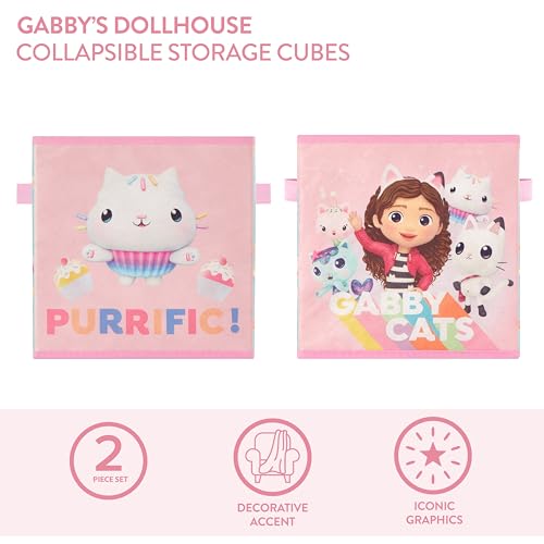 Gabby’s Dollhouse Set of 2 Collapsible Storage Cubes with Carry Handles, Kids Room & Playroom Organizer Bins, 10” x 10” - color: Gabbys Dollhouse