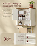 VASAGLE LIRY Collection - Bathroom Wall Cabinet, Farmhouse Wall-Mounted Medicine Storage Cabinet with 2 Barn Doors, Adjustable Shelf, Towel Bar, 7.9 x 18.1 x 24 Inches, Rustic White UBBK132W01S - size: 7.9"D x 18.1"W x 24"H