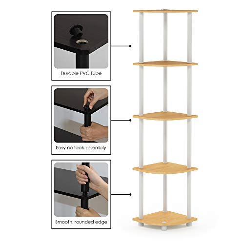 Furinno Turn-N-Tube Corner Shelf Set of 2, 5-Tier Corner Bookshelf, Open Storage Shelves, for Organization and Storage, Living Room, Home Office, Garage, Beech - color: Beech/White, size: 5-Tier Round Tube (Set of 2)