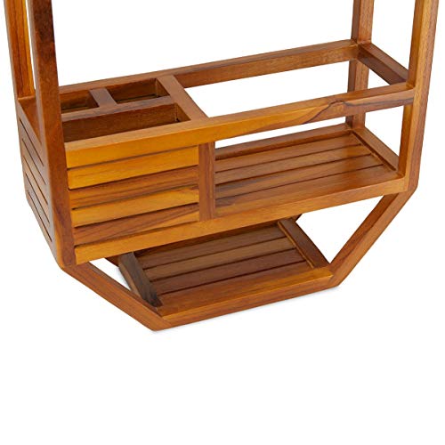 TeakCraft Teak Shower Caddy, Patented Shower Organizer For Bathroom, Non Slip, Indoor and Outdoor, Hanging Organizer, Showerhead, 3 Shelf, The Thoren