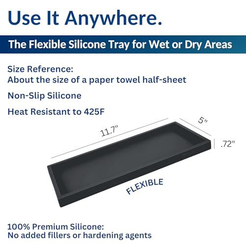 Spacewiser Countertop and Vanity Tray - 2 PC Large 11.7" Silicone Bathroom Trays, Counter Organizer, Dish Soap Sponge Holder Kitchen Sink Tray Organizer, Sink Caddy Toothbrush Key Kitchen Soap Trays - color: Black, size: 2 PC Large - 11.7”
