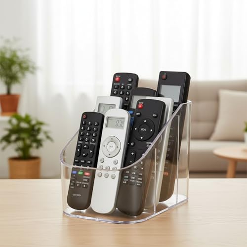 Remote Control Holder, Clear Plastic TV Remote Caddy for Desk and Nightstand Storage, Space-Saving Desk Organizer with See-Through Design for Living Room and Office Desk Accessories, 3 Compartments - size: 3 Slots