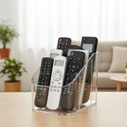Remote Control Holder, Clear Plastic TV Remote Caddy for Desk and Nightstand Storage, Space-Saving Desk Organizer with See-Through Design for Living Room and Office Desk Accessories, 3 Compartments - size: 3 Slots