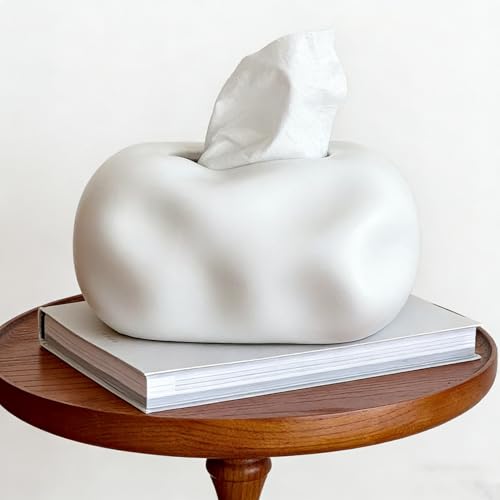 Ceramic Tissue Box Cover Modern Decorative Organizer for Facial Tissues Holder, Farmhouse Style Home Decor for Bathroom, Bedroom, Living Room & Office (Round White) - color: Round White