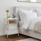 Nightstand with Charging Station, Side Tables for Bedroom with Built-in USB Side Table with 2 USB Ports and Outlets Nightstand with Cloth Drawer End Tables Living Room Sofa Couch - color: White With Socket
