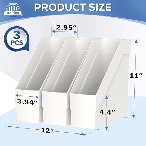 Delifox 3 Pack Magazine Rack, Plastic File Folder Bin Desk Organizer, White - color: 3Pack-White