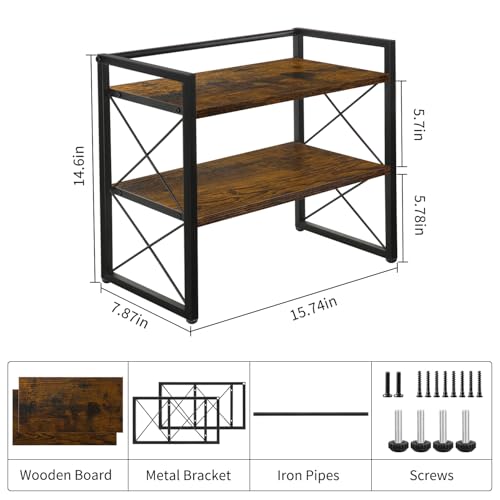 YINMIT Desktop Shelf Organizer, 2 Tier Office Shelves, Wood Desk Organizer Storage Rack and Freestanding Display Shelf for Office, Dormitory, Home - color: Retro