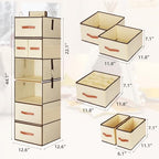 Hanging Closet Organizer 6-Shelf, Upgrade Hanging Shelves for Closet with 5 Removable Drawers & Side Pockets, Hanging Shelf Organizer for Bedroom or Garment Rack, 12.6'' x 12.6'' x 44.1'', Beige