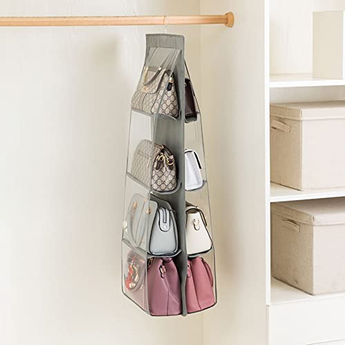 HAN SHENG 8 Pockets Clear Handbag & Purse Organizer Hanging Bag Storage - Space Saving Hanging Shelf for Closet, Wardrobe, Over Door (1 Pack, Grey) - color: Grey, size: 8 Pockets-1pc