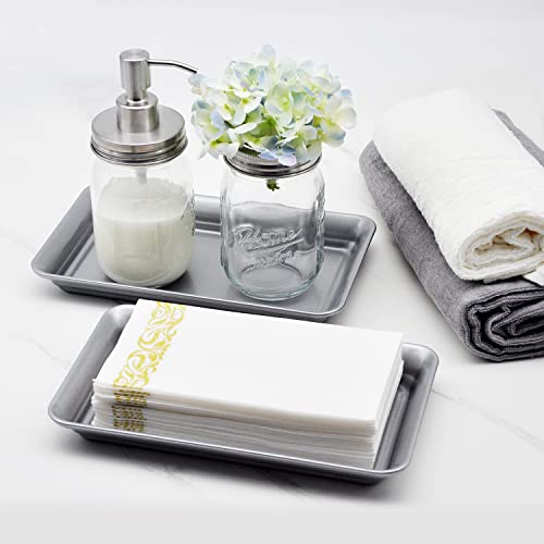 Vintage Farmhouse Decor Metal Vanity Tray(2 Pack),Countertop Guest Hand Towel Storage Organizer Tray Dispenser, Sturdy Holder for Perfume,Cosmetics, Jewelry, Makeup Bathroom Organizer (Silver) - color: Silver, size: 2 Pack (9.9" x 5.9" x 1.1")