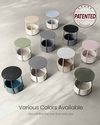 VASAGLE LILEA Collection - Small Round Side End Table, Modern Nightstand with Fabric Basket, Cream White ULET223K67 - color: Cream White, size: Round + 1 pack