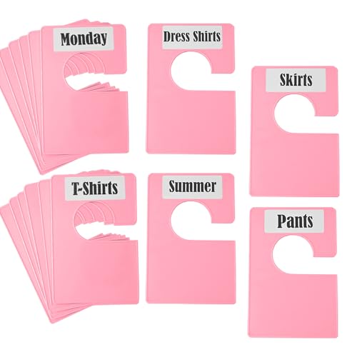16 Pack White Clothing Rack Size Dividers Plus 45 Labels (1 Inch) and 18 Large Blank Labels, Large Rectangular Clothing Closet Dividers (Pink) - color: Pink, size: 16 PACK