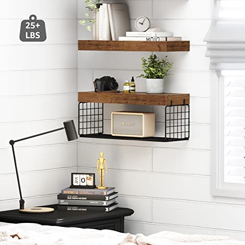 QEEIG Bathroom Shelves Over Toilet - Wall Mounted Floating Shelves Toilet Paper Storage Small Farmhouse Decor Shelf 16 inch Set of 2, Rustic Brown (019-BN2) - color: A. Brown, size: 2pcs