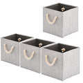Foldable Bamboo Fabric Storage Bins [set of 4] with Cotton Rope Handles, Collapsible Organizer Boxes Basket - 10.5 x 10.5 x11 inch (Gray) - color: Gray