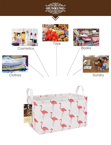 HUNRUNG Rectangle Canvas Storage Basket Foldable Waterproof Toy Organizer Bin with Handles Fabric Collapsible Storage Bins for Shelves Kids Room Playroom Nursery Clothes and Pet Supplies(Rectangle Flamingo) - color: Rectangle Flamingo