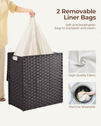 Greenstell Laundry Hamper with lid, No Install Needed, 110L Wicker Laundry Baskets Foldable 2 Removable Liner Bags, 2 Section Clothes Hamper Handwoven Rattan Laundry Basket with Handle, Black - color: Black, size: 110L (22.2x13.3x24.0 Inches)