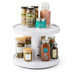 YouCopia Crazy Susan Two-Tier Turntable, Height-Adjustable Lazy Susan Organizer for Kitchen Cabinet and Pantry Organization and Storage, White - size: Two Tier