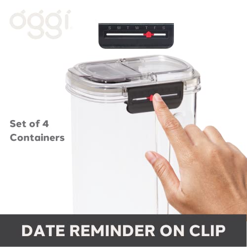 Oggi Easi Grip Moisture Proof Storage Containers, Set of 4, Ultra Clear BPA-Free Sealable Canisters, Pouring Lids, Date Reminder, Ideal Pantry Storage (23, 57, 60, 128 oz / 0.68, 1.7, 1.8, 3.8 lt) - size: Set of 4 (23, 57, 60, 128 fl oz)