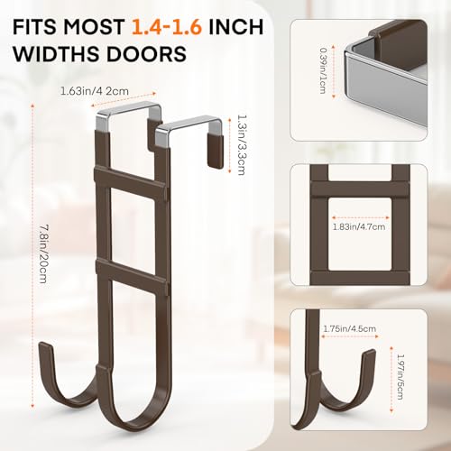 FYY Over The Door Hooks - 4 Pack Heavy Duty Dual-Hook Organizer Hanger for Hanging Towels, Clothes, Hats & Bags Use in Bathroom, Bedroom, Kitchen - Fits Interior Doors Up to 1.6" Brown - color: Brown, size: 7.8" Long, Fit Interior Doors Up to 1.6", style: