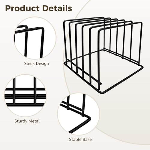 Homaisson Kitchen Pan Organizer Pot Rack 2 Pack,5-Slot Holder for Thin Pans Baking Trays and Cutting Boards for Kitchen Countertop Cabinet Storage