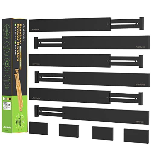 ANTOWIN 10pack Bamboo Drawer Dividers, Expandable Drawer Separators Splitter, 17-22 inches Adjustable Spring-loaded Organizer for Large Utensil, Clothes, Tools Drawers(Black) - color: Black