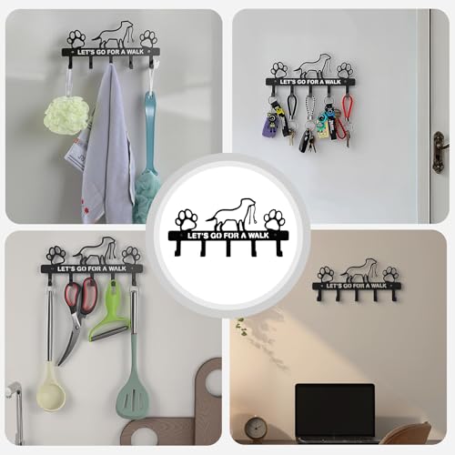 Key Holder Wall Mounted with Screws and Anchors, Black Multifunctional Key Hanger with 5 Hooks, Entryway Front Door Kitchen Hallway Garage Office - color: Dog Black