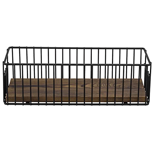 MyGift Toilet Paper Roll Holder Basket, Industrial Matte Black Metal Wire and Rustic Burnt Wood Above Tank Bathroom Toiletries Storage Organizer Vanity Basket - color: Black / Dark Brown