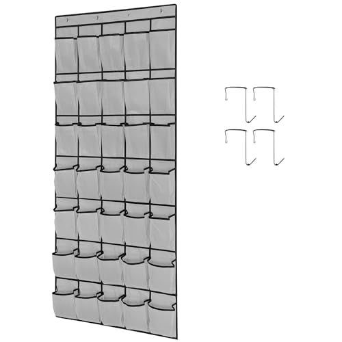 1 Pack 35 Breathable Mesh Pockets Large Hanging Shoe Organizer Over The Door Shoe Rack for Closet Door Storage Shoe Holder Hanger, 4Hooks, Grey (67.7'' x 26.4'') - color: Grey-1PCS
