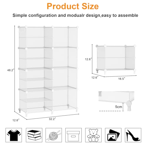 AWTATOS Closet Organizer 8 Cube Storage Shelves Clothes Organizers Closet Storage Stackable Cubby Shelving for Closet Bedroom Living Room Office, Transparent Twill - color: Transparent Twill
