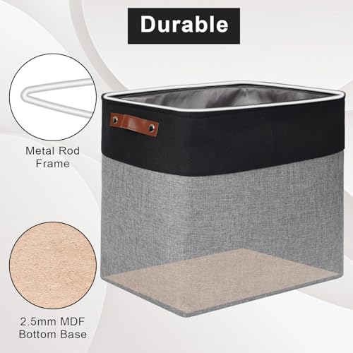 Bagnizer Large Fabric Storage Baskets | 50L Storage Bins, Decorative Linen Closet Baskets with Handles for Organizing, Shelf, Toys, Clothes, Home, Office, Nursery, 17x12x15Inches (Gray&Black) - color: Gray / Black, size: Extra Large -17"x12"x15"