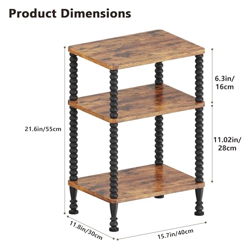 Side Table, 3-Tier Small End Table, Tall Accent Table with Storage Shelf for Small Spaces, Bedroom, Living Room, Farmhouse, Rustic Brown - color: Rustic Brown, size: 3-Tier