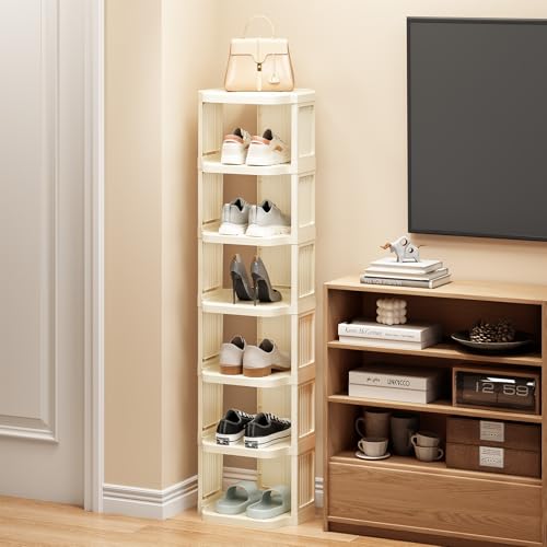 Kitstorack Vertical Shoe Rack: 5 Tiers Stackable Shoe Rack for Closet DIY Free Standing Shoe Organizer Small Shoe Shelf for Small Spaces and Narrow Spaces Plastic, White - color: Ivory, size: 5 Tiers