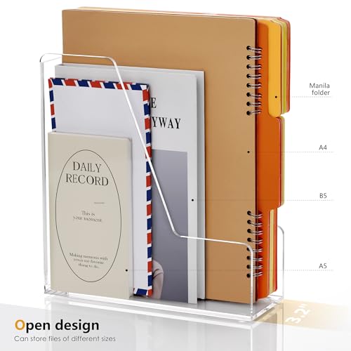 SANRUI 2-Pack Acrylic Magazine File Holder Desk Organizer Magazine Rack, Clear, Vertical File Sorter Holders, 9.45" D x 3.54" W x 10.24" H - style: Modern