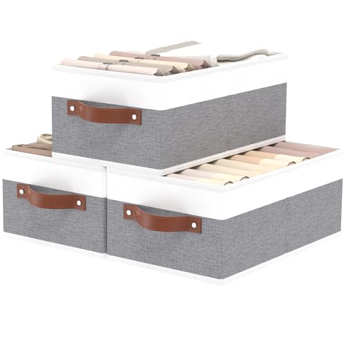 OUTBROS Storage Bins, Foldable Storage Baskets for Organizing, Fabric Storage Boxes With Handles,For bedrooms, living rooms, Shelves, Gray/White, 16.1x6.5x9.8 inch, 3-Pack - color: Gray/White, size: 16.1x6.5x9.8in(3-Pack）