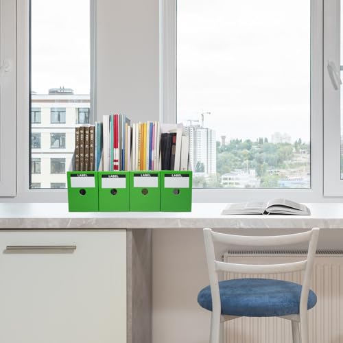 Limitliho Green Cardboard Magazine Holder (2 Pack), Magazine File Holder for Desk, Sturdy Book Bins for Classroom, Vertical File Folder Organizer, 10.6'' H×10.2'' L ×3.5''W Inch Magazine Rack - color: Green, size: 2 Pack