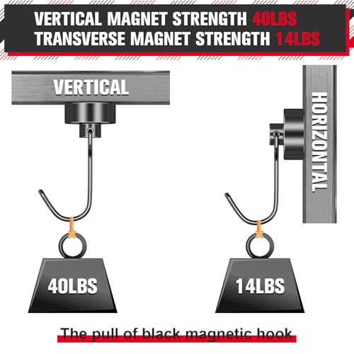 FINDMAG 40LB Magnetic Hooks, Heavy Duty Neodymium Hooks, Strong Hanging Hooks for Kitchen, Office, Garage, Warehouse, Black, Pack of 12 - color: Black, size: 12Pack 40Lbs+