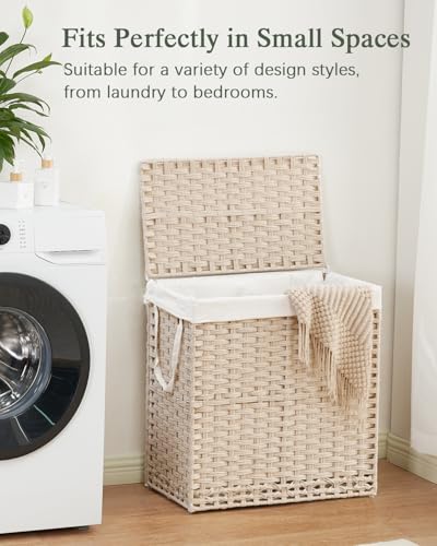 SETVSON Laundry Hamper with Lid Wicker Laundry Basket 112 L (29.6 Gal) Laundry Hampers Handwoven Rattan Clothes Hamper with Handles 3 Removable Liner Bag, 6 Mesh Bags for Bathroom Bedroom Light Khaki - color: Light Khaki, size: 29.6 Gal