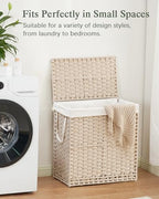 SETVSON Laundry Hamper with Lid Wicker Laundry Basket 112 L (29.6 Gal) Laundry Hampers Handwoven Rattan Clothes Hamper with Handles 3 Removable Liner Bag, 6 Mesh Bags for Bathroom Bedroom Light Khaki - color: Light Khaki, size: 29.6 Gal