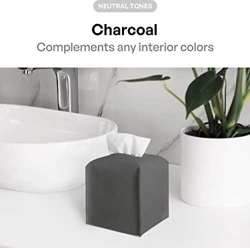 Carrotez Tissue Box Cover, [Refined] Modern PU Leather Square Tissue Box Holder - Decorative Holder/Organizer for Bathroom Vanity Countertop, Night Stands, Office Desk & Car 5"X5"X5" - Charcoal - color: Charcoal, size: [Square]